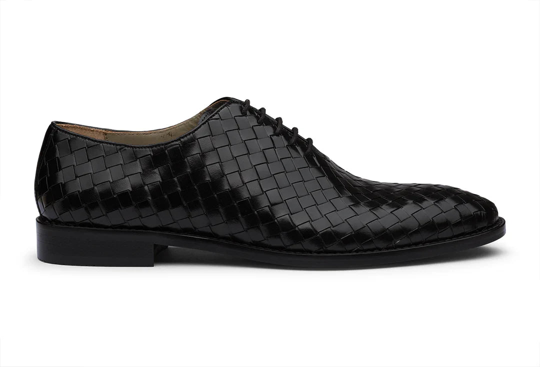 LONDON - BLACK HANDWOVEN LEATHER SHOES