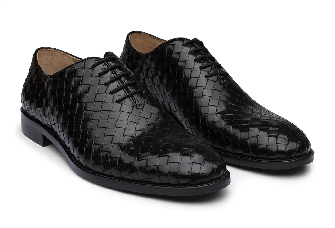 LONDON - BLACK HANDWOVEN LEATHER SHOES