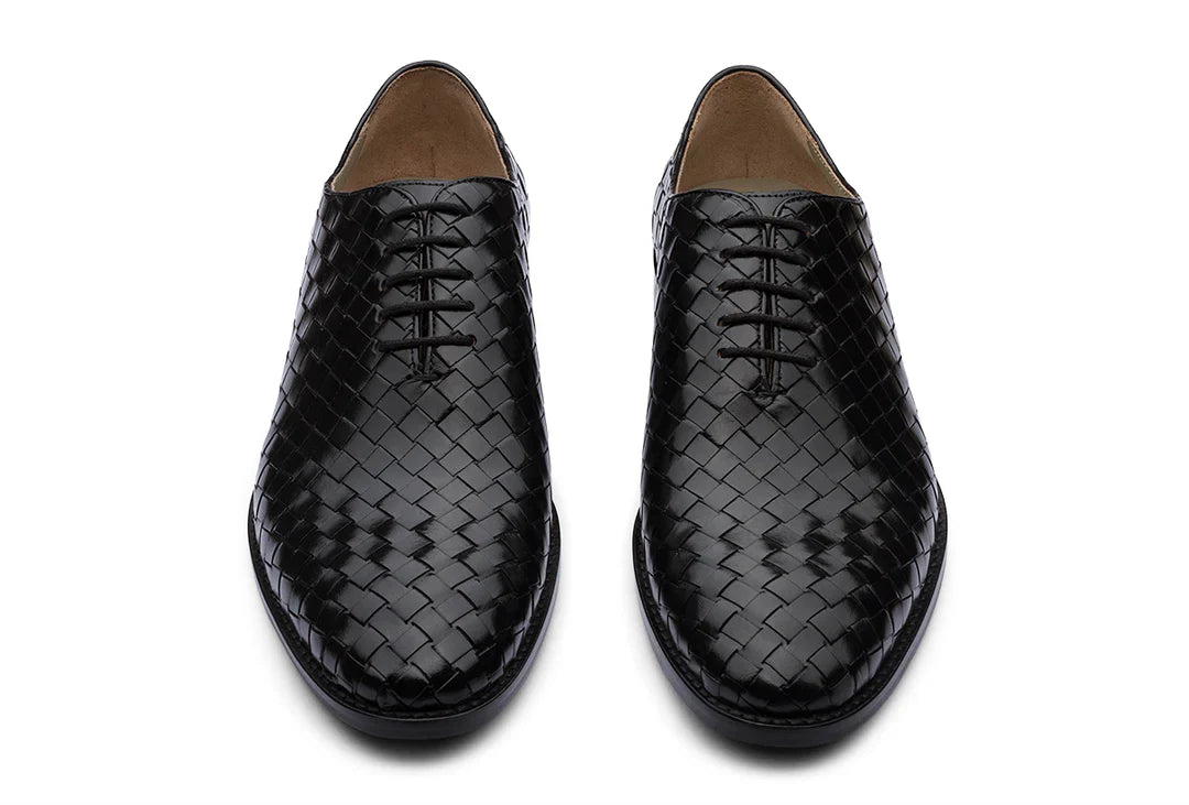 LONDON - BLACK HANDWOVEN LEATHER SHOES
