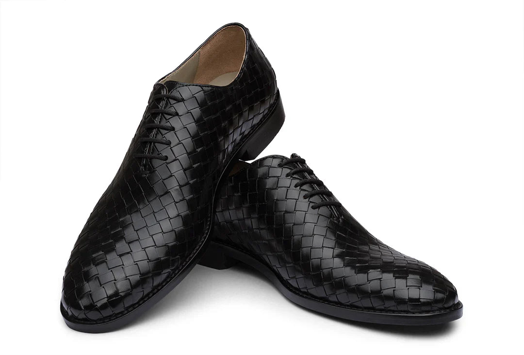 LONDON - BLACK HANDWOVEN LEATHER SHOES