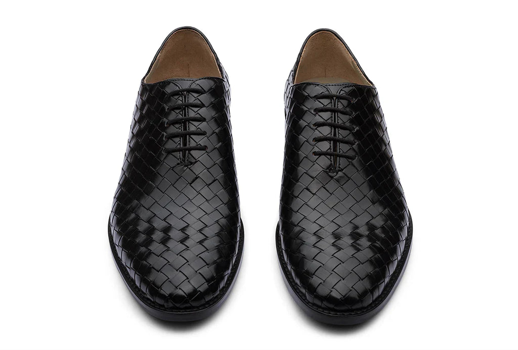 LONDON - BLACK HANDWOVEN LEATHER SHOES